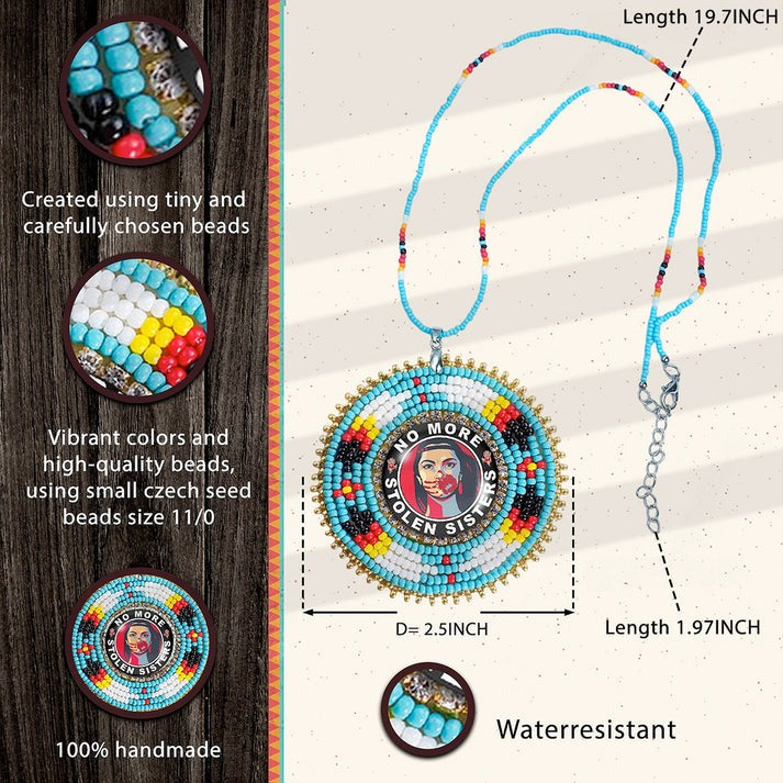 No More Stolen Sister Feathers Handmade Beaded Wire Necklace Pendant Unisex With Native American Style