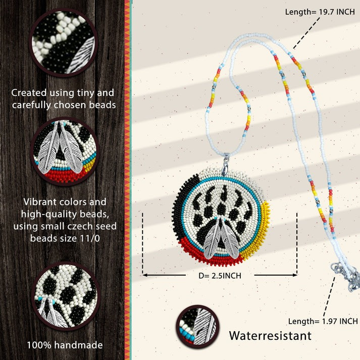 Bear Paw Handmade Beaded Wire Necklace Pendant Unisex With Native American Style