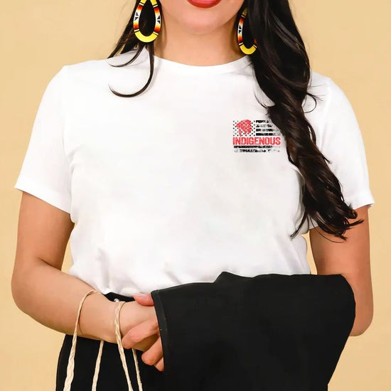 Indigenous American Flag T-Shirt – Native Pride Red Headdress - Two sides - Unisex T-Shirt/Hoodie/Sweatshirt