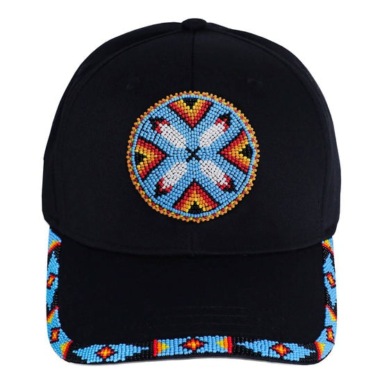 Cotton Unisex Baseball Cap With Beaded Patch Brim Native American Style