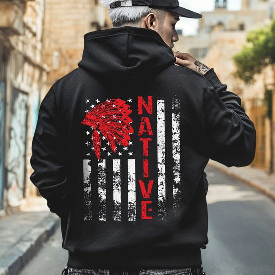 Indigenous American Flag T-Shirt – Native Pride Red Headdress - Two sides - Unisex T-Shirt/Hoodie/Sweatshirt