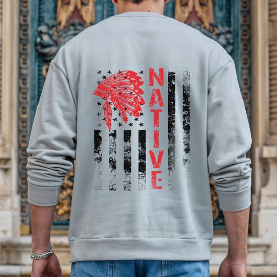 Indigenous American Flag T-Shirt – Native Pride Red Headdress - Two sides - Unisex T-Shirt/Hoodie/Sweatshirt