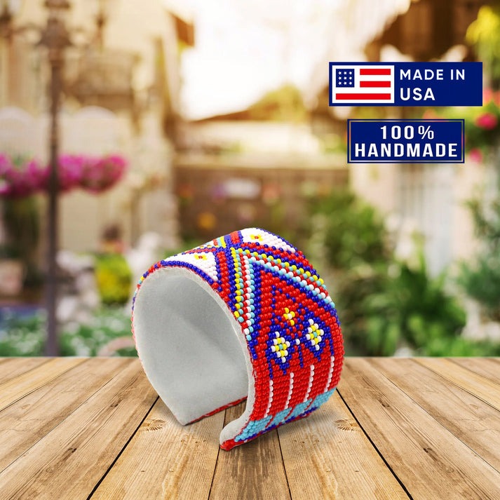 Multi-colored Leather Hard Cuff Beaded Handmade Bracelet