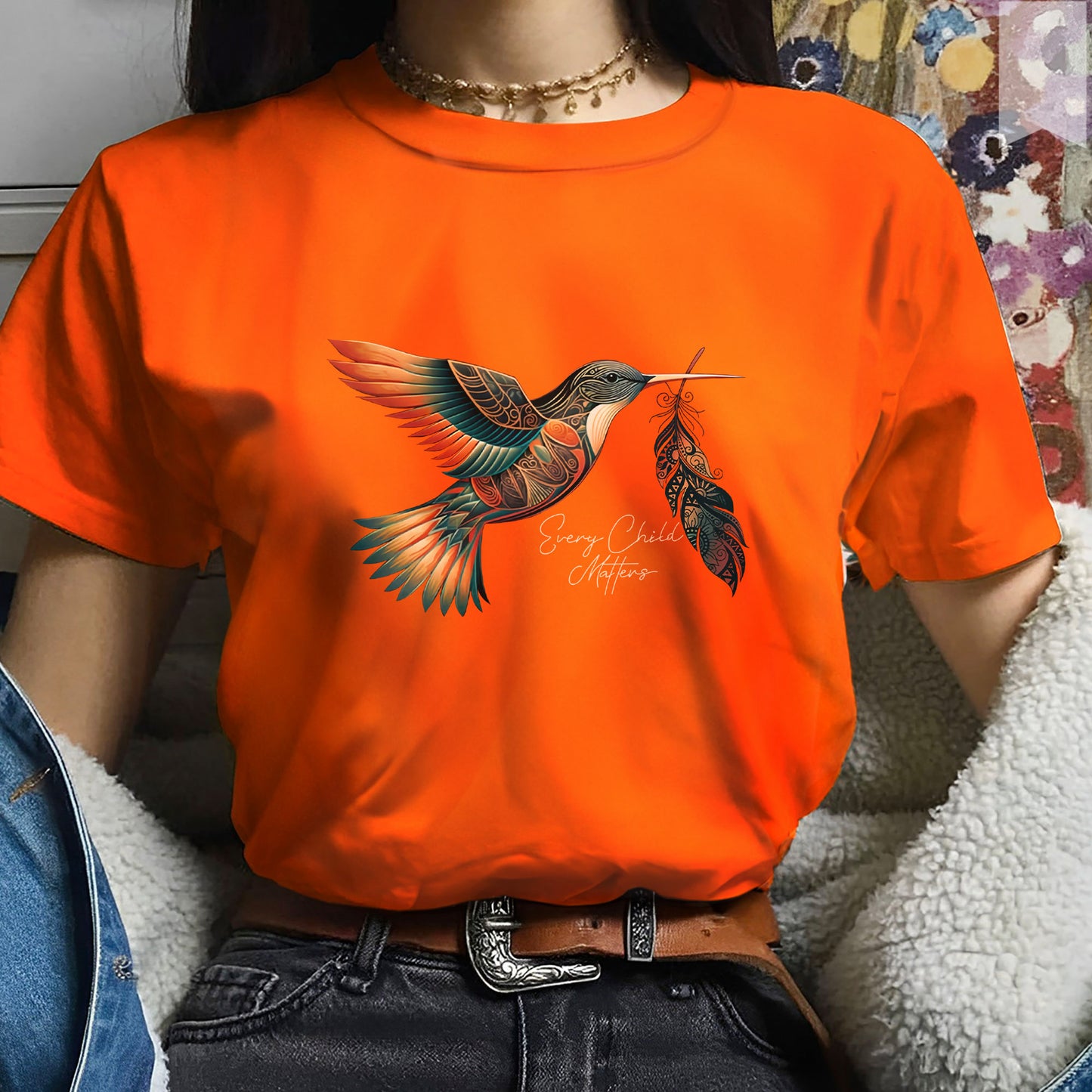 Every Child Matters Native American Hummingbird & Feather Orange Awareness Tee T-Shirt/Hoodie/Sweatshirt