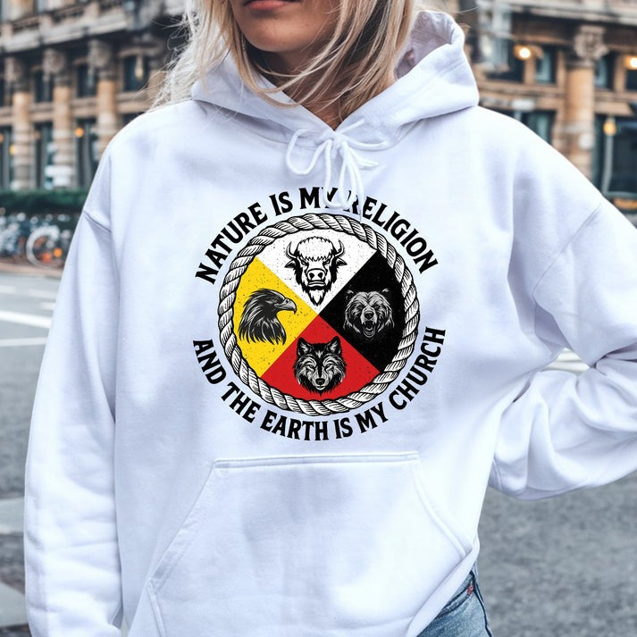 Nature Is My Religion, The Earth Is My Church - Four Animals Medicine Wheel Unisex T-Shirt/Hoodie/Sweatshirt