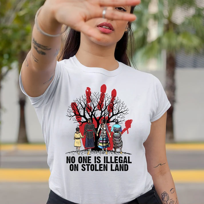 Red Handprint Awareness - No One Is Illegal on Stolen Land Unisex T-Shirt/Hoodie/Sweatshirt