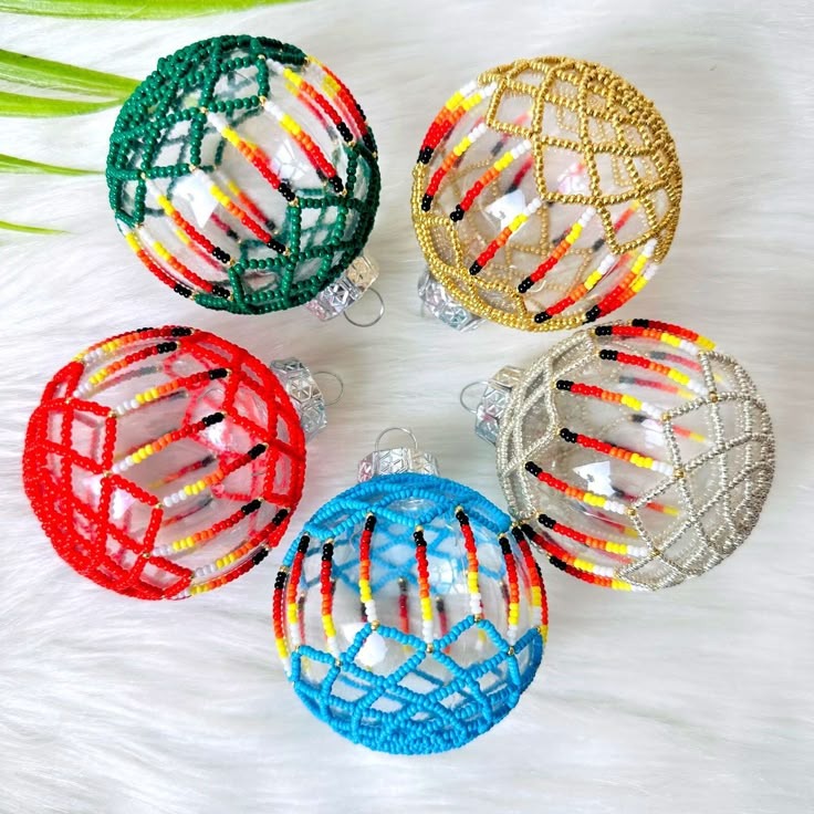 Silver Beaded Handmade Ornament Holiday Decor Gifts