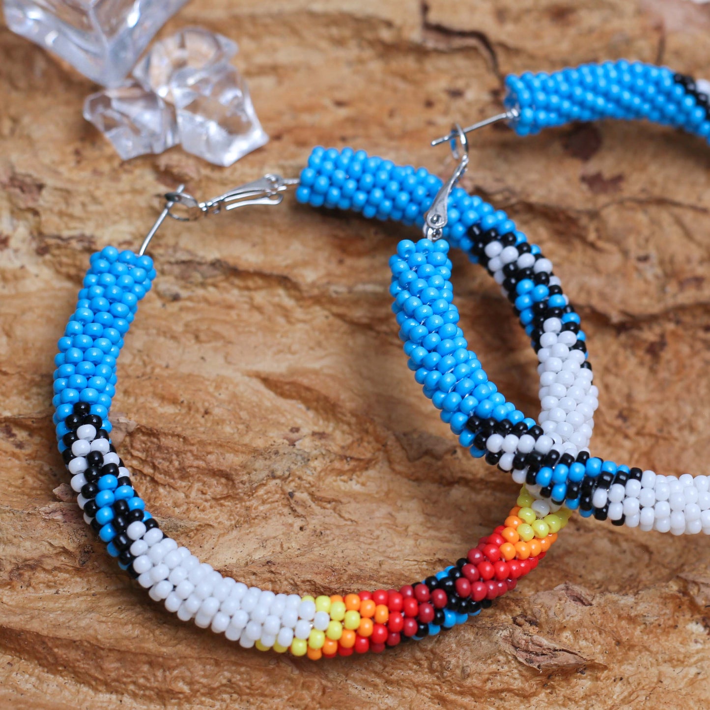 Handmade Dark Blue Pattern Beaded Earrings for Women