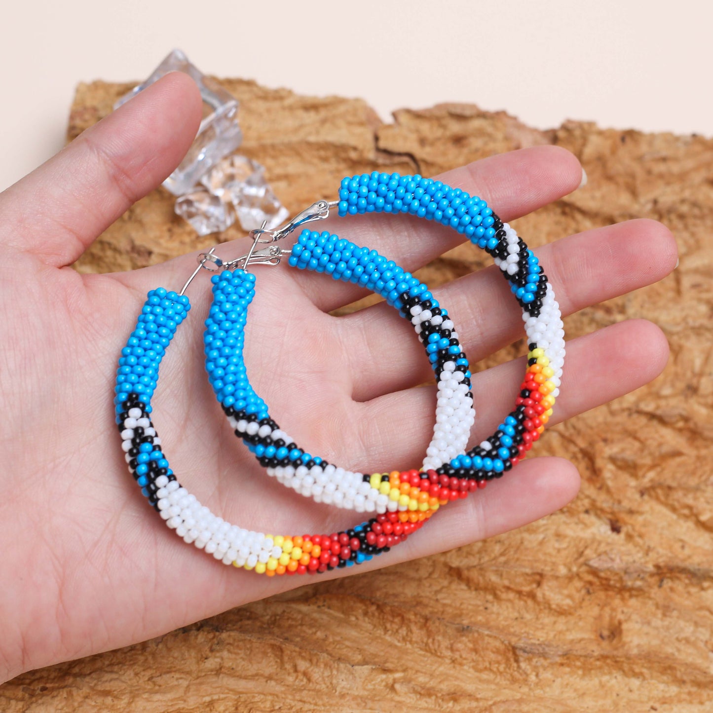 Handmade Dark Blue Pattern Beaded Earrings for Women