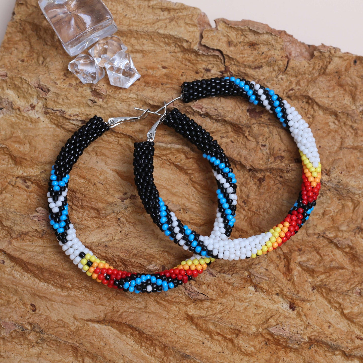 Handmade Dark Blue Pattern Beaded Earrings for Women