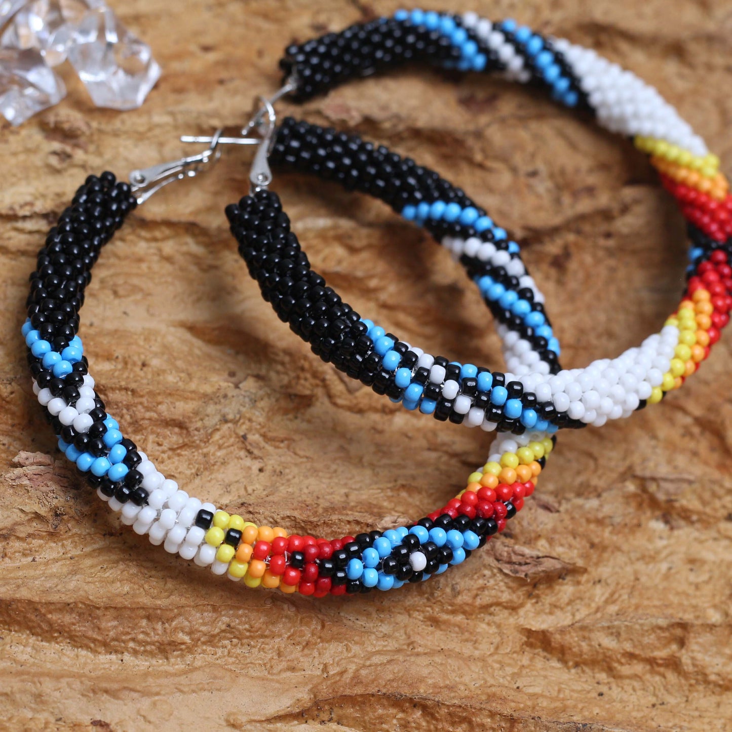 Handmade Dark Blue Pattern Beaded Earrings for Women