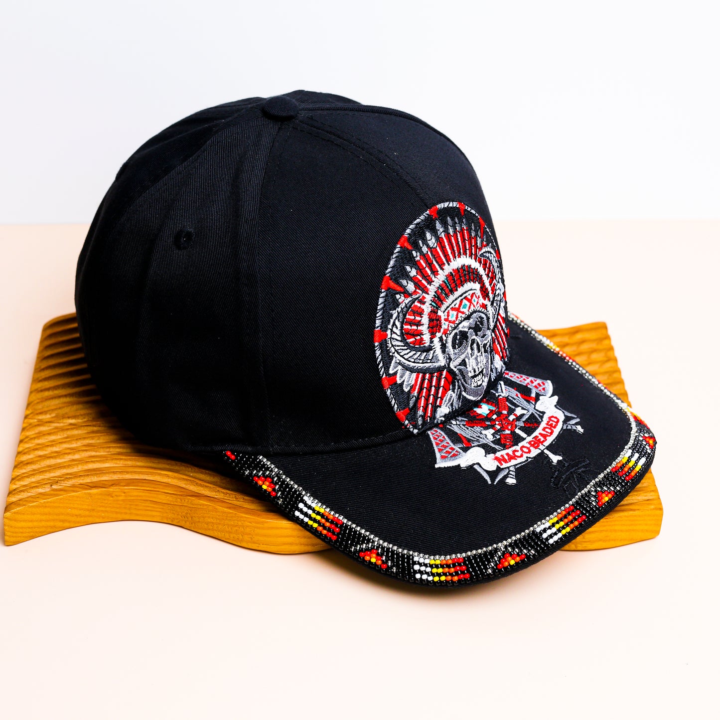 Skull Headdress Embroidered Beaded Baseball Cap With Brim Unisex Native American Style