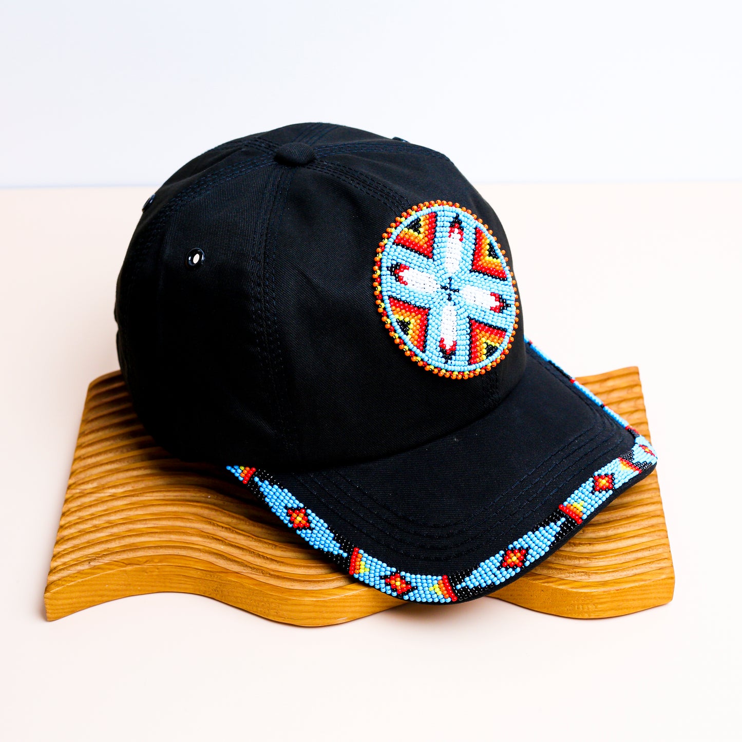 Cotton Unisex Baseball Cap With Beaded Patch Brim Native American Style