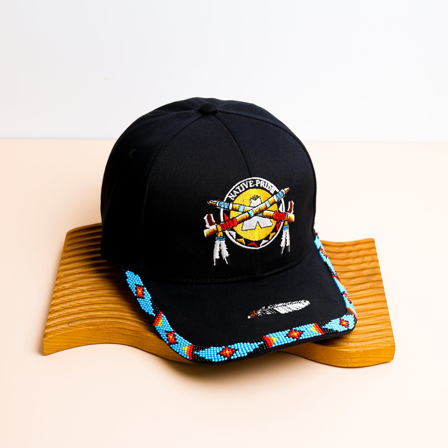 Native Pride Emblem Embroidered Beaded Baseball Cap with Brim Unisex Native American Style