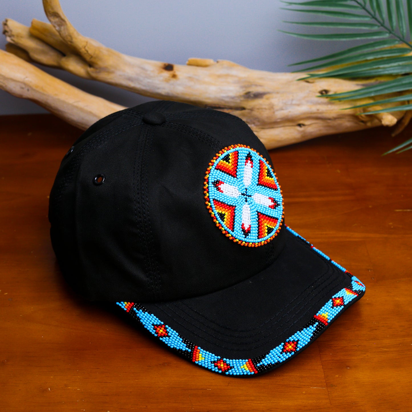Cotton Unisex Baseball Cap With Beaded Patch Brim Native American Style
