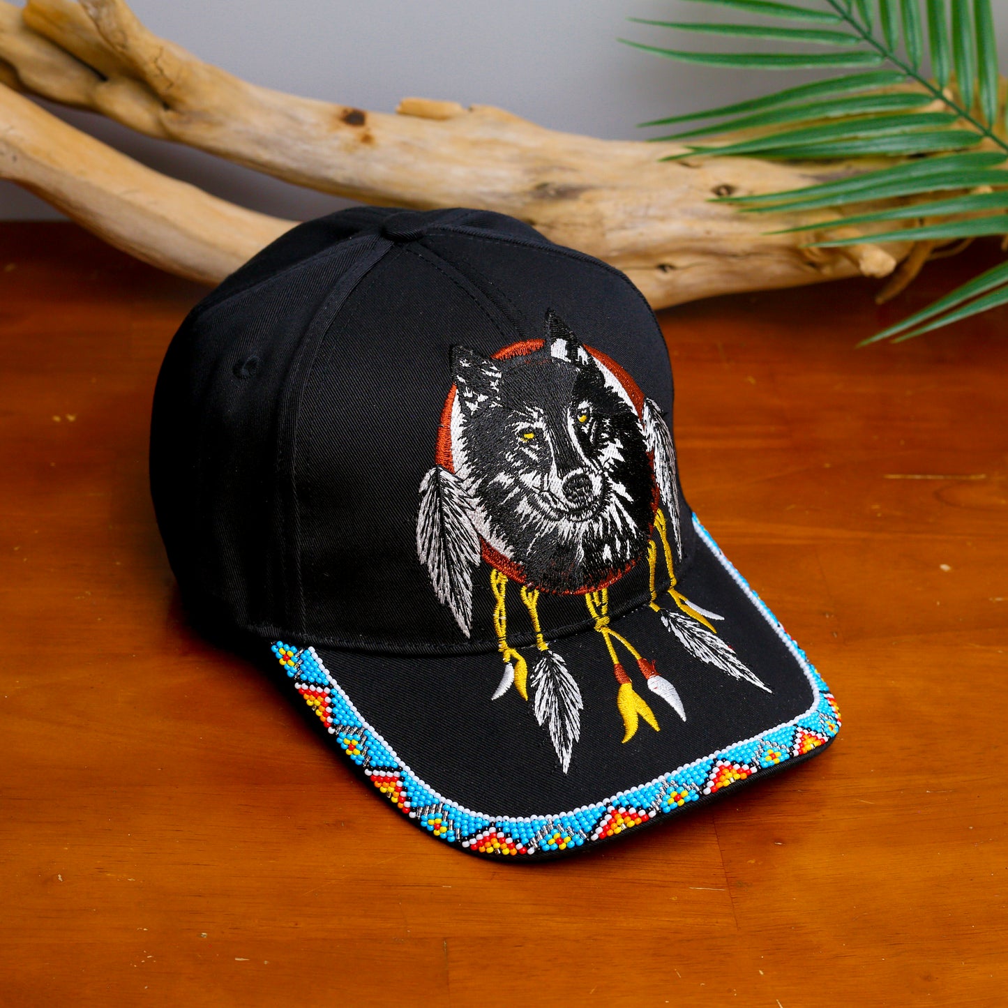 Wolf Dreamcatcher Embroidered & Beaded Baseball Cap
