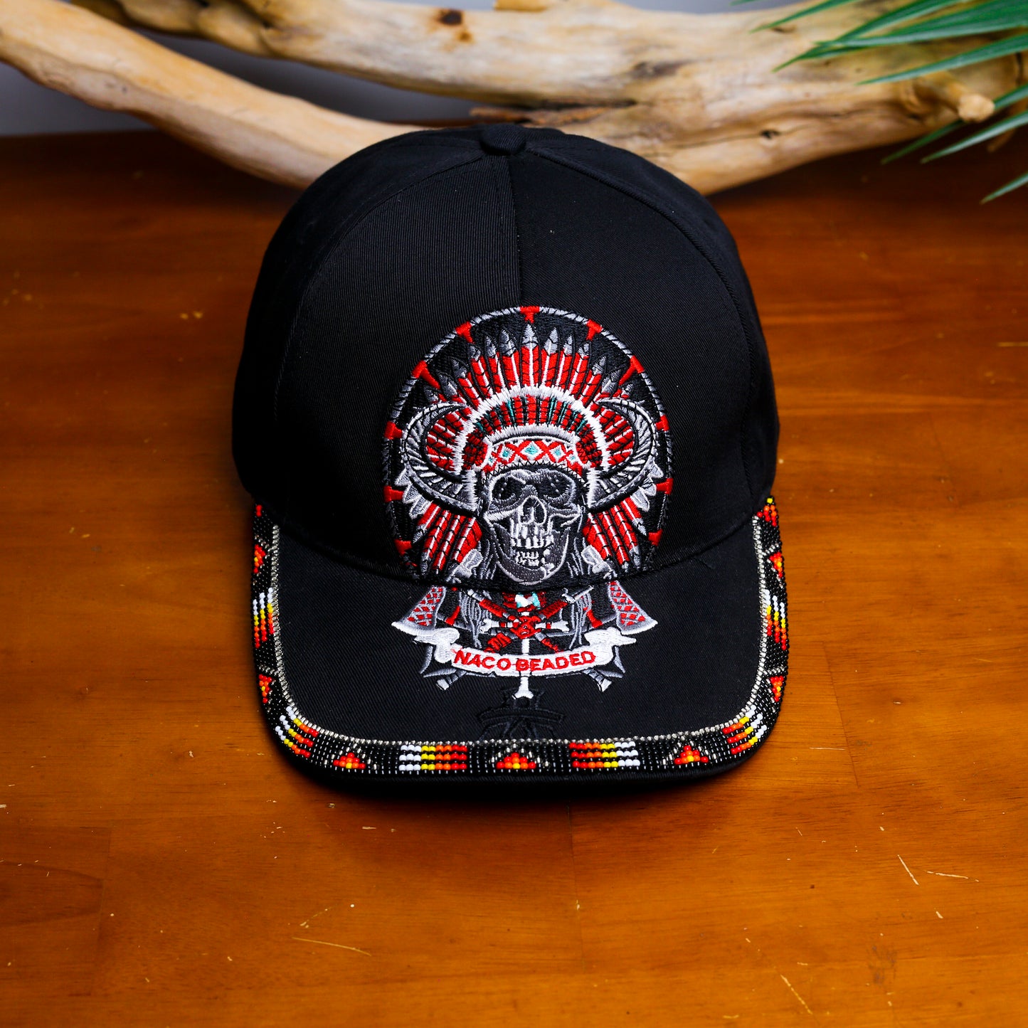 Skull Headdress Embroidered Beaded Baseball Cap With Brim Unisex Native American Style