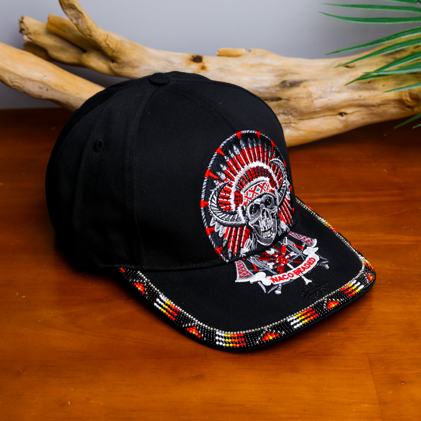 Skull Headdress Embroidered Beaded Baseball Cap With Brim Unisex Native American Style