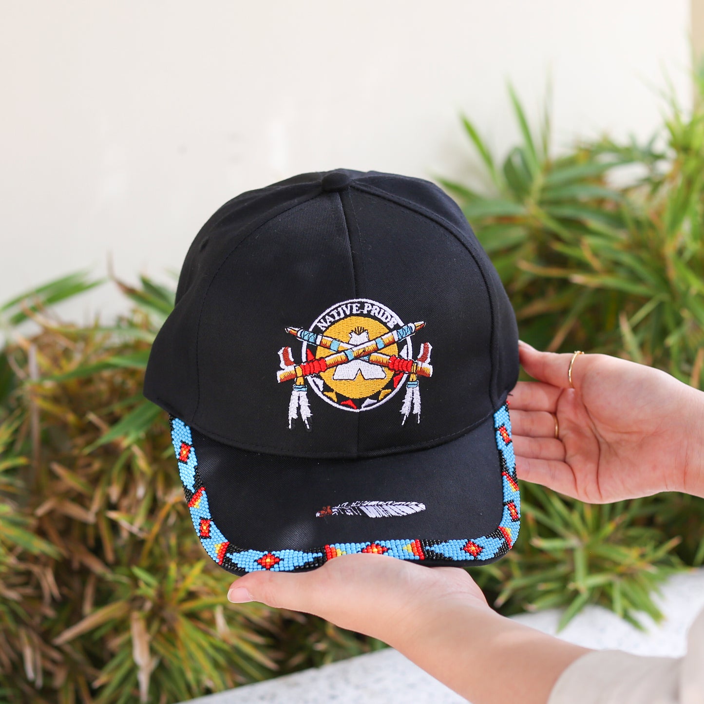 Native Pride Emblem Embroidered Beaded Baseball Cap with Brim Unisex Native American Style