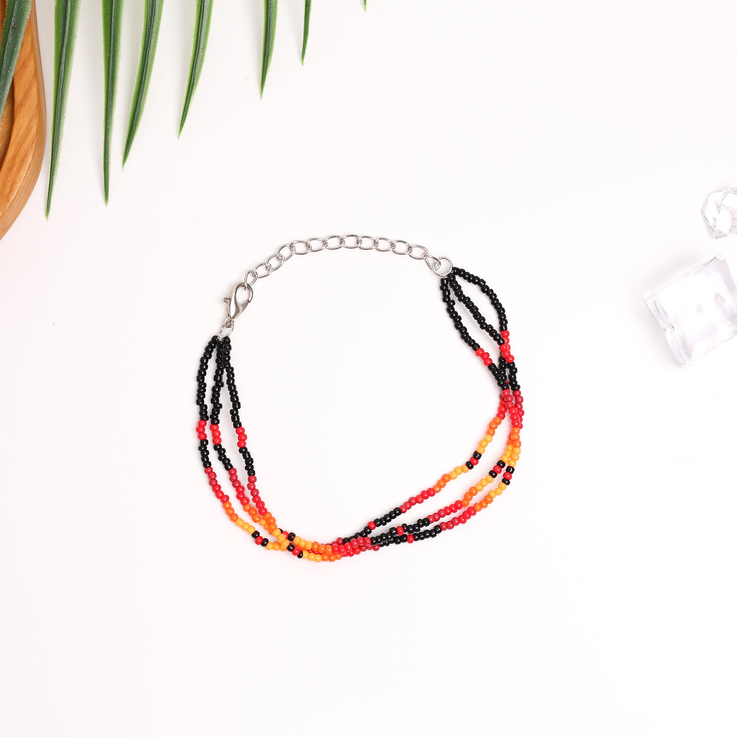 Sunset Harmony Beaded Bracelet – Bold Red, Orange, Yellow, and Black Strands
