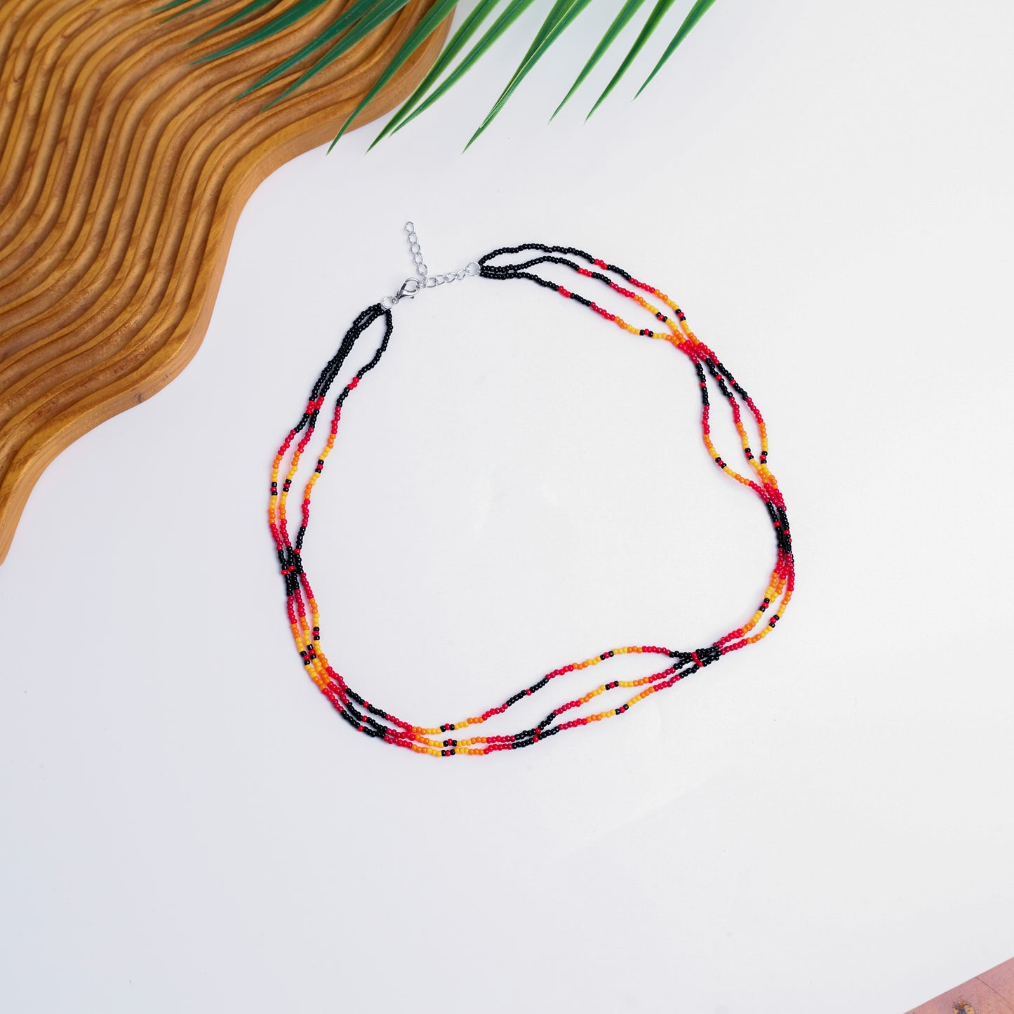 Sunset Harmony Beaded Necklace – Red, Orange, Yellow & Black Beads