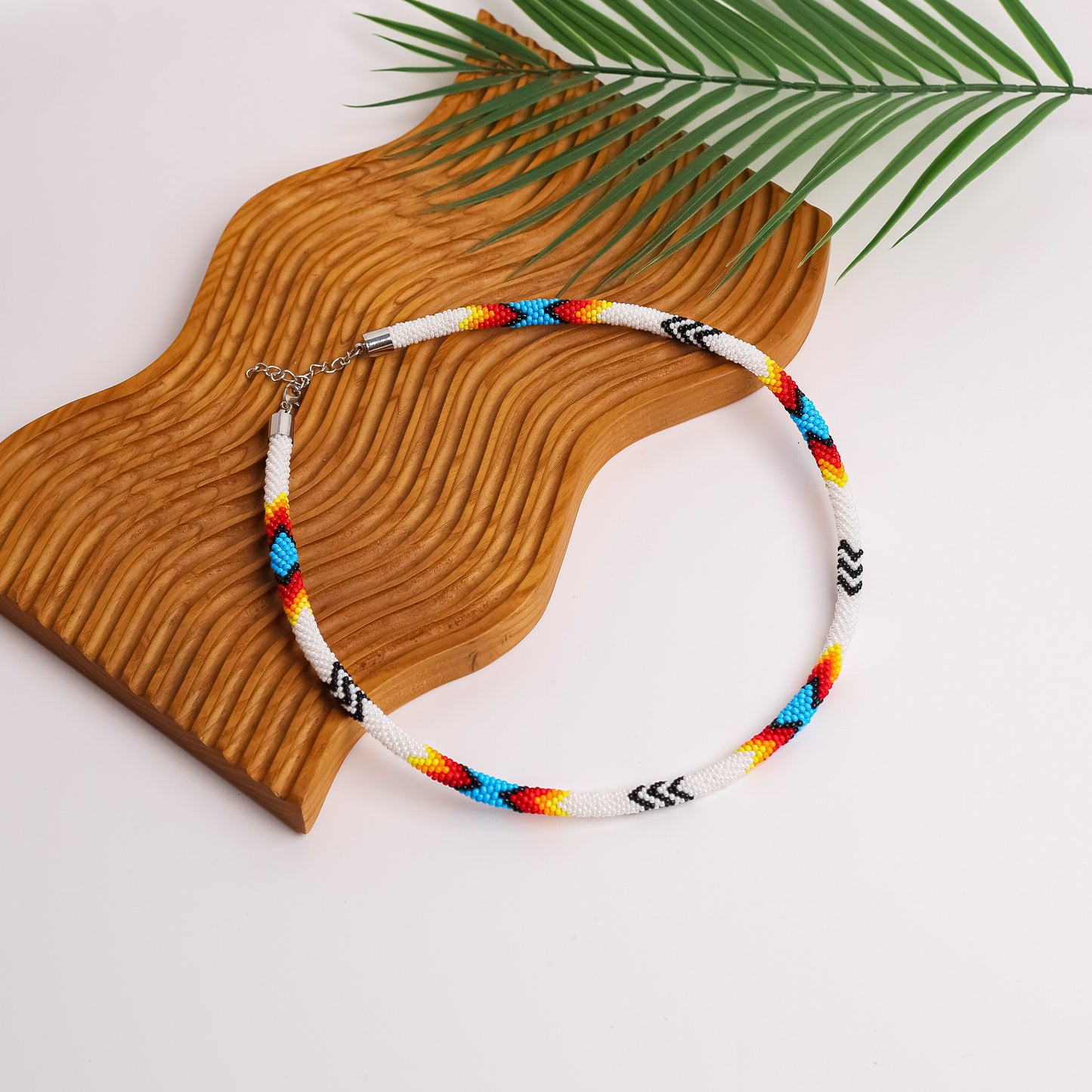 White Lightning Pattern Beaded Handmade Necklace For Women Native American Style