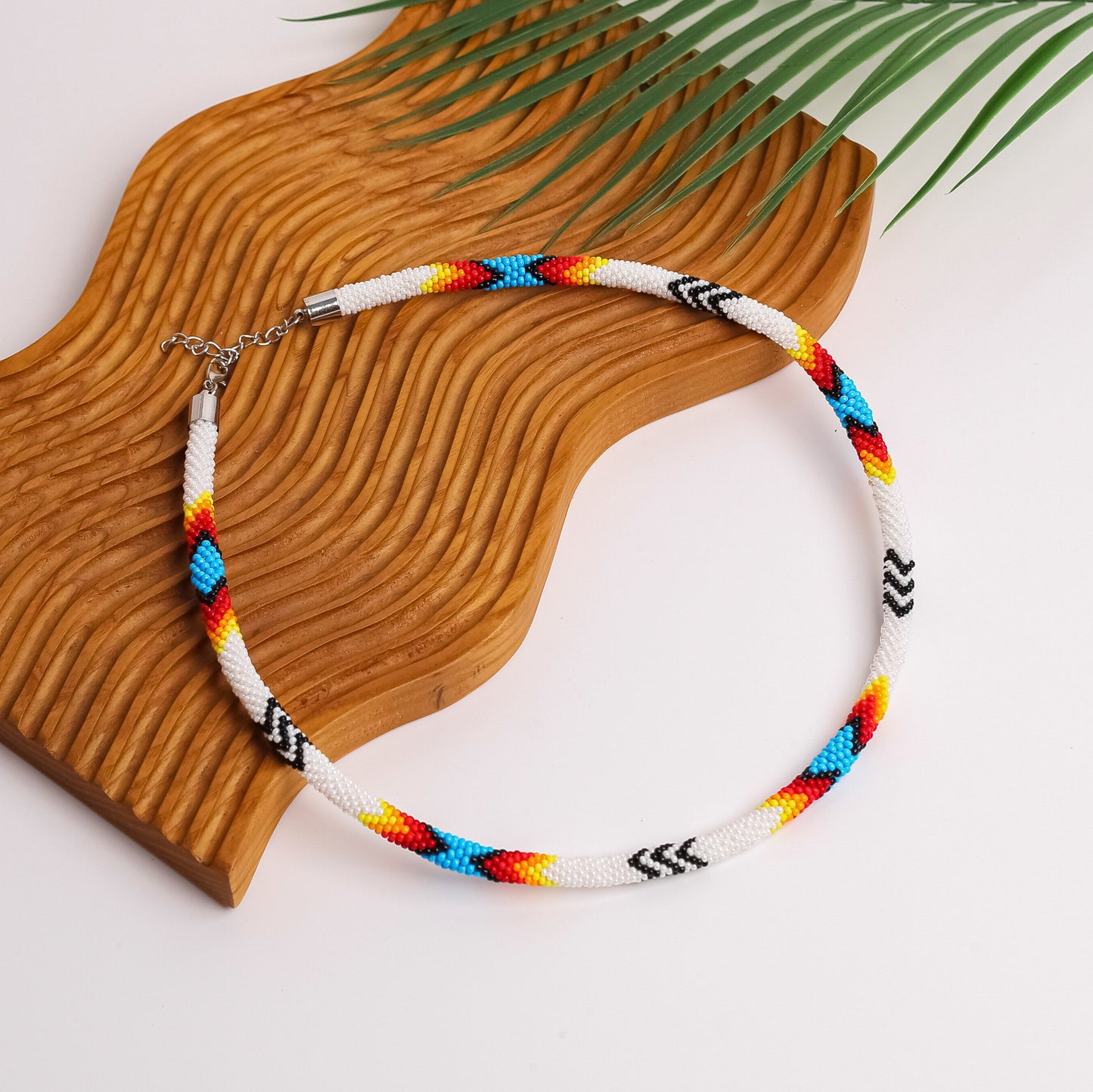 White Lightning Pattern Beaded Handmade Necklace For Women Native American Style