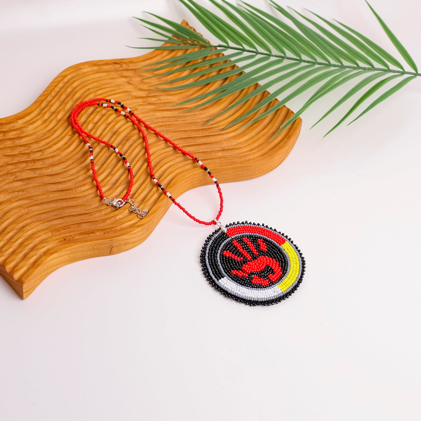 Handprint Handmade Beaded Wire Necklace Pendant Unisex With Native American Style