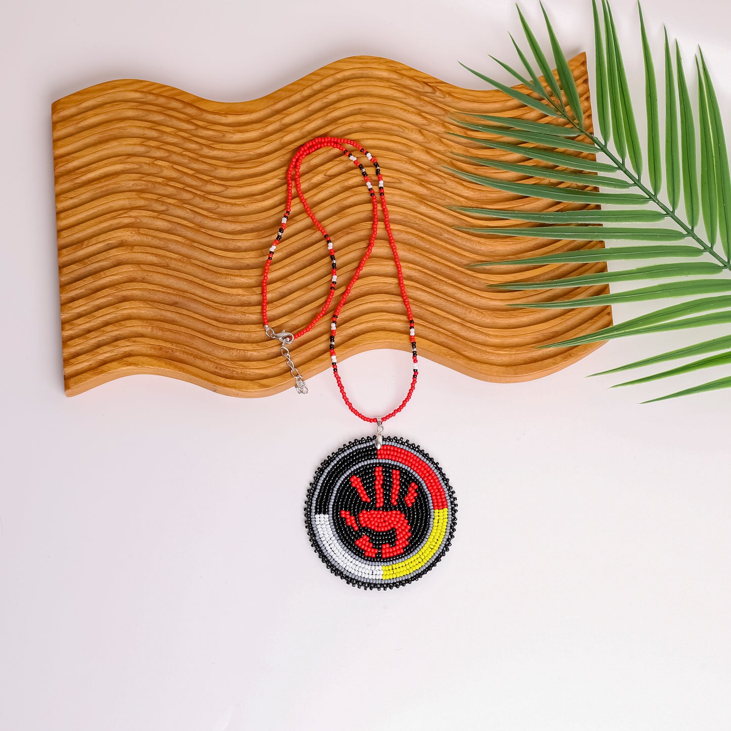 Handprint Handmade Beaded Wire Necklace Pendant Unisex With Native American Style