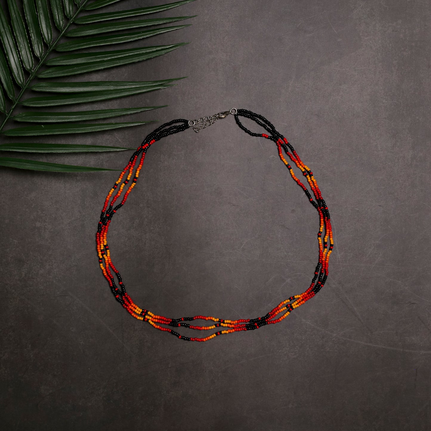 Sunset Harmony Beaded Necklace – Red, Orange, Yellow & Black Beads