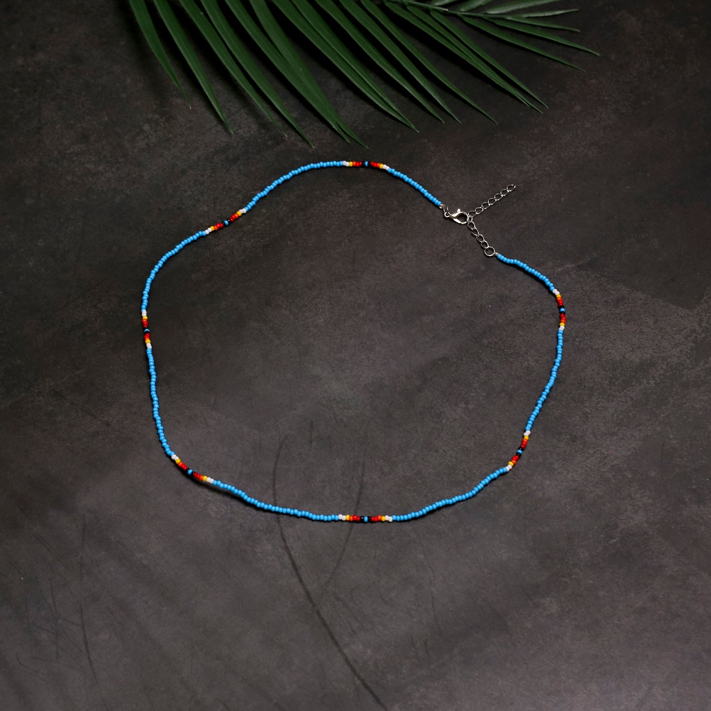 Full Color Handmade Beaded Necklace – Blue, Black, White & Red - Native American Style (Unisex)