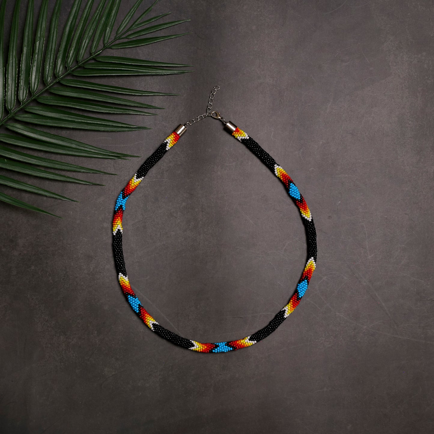 Handmade Black Dusk Pattern Beaded Necklace Native American Style