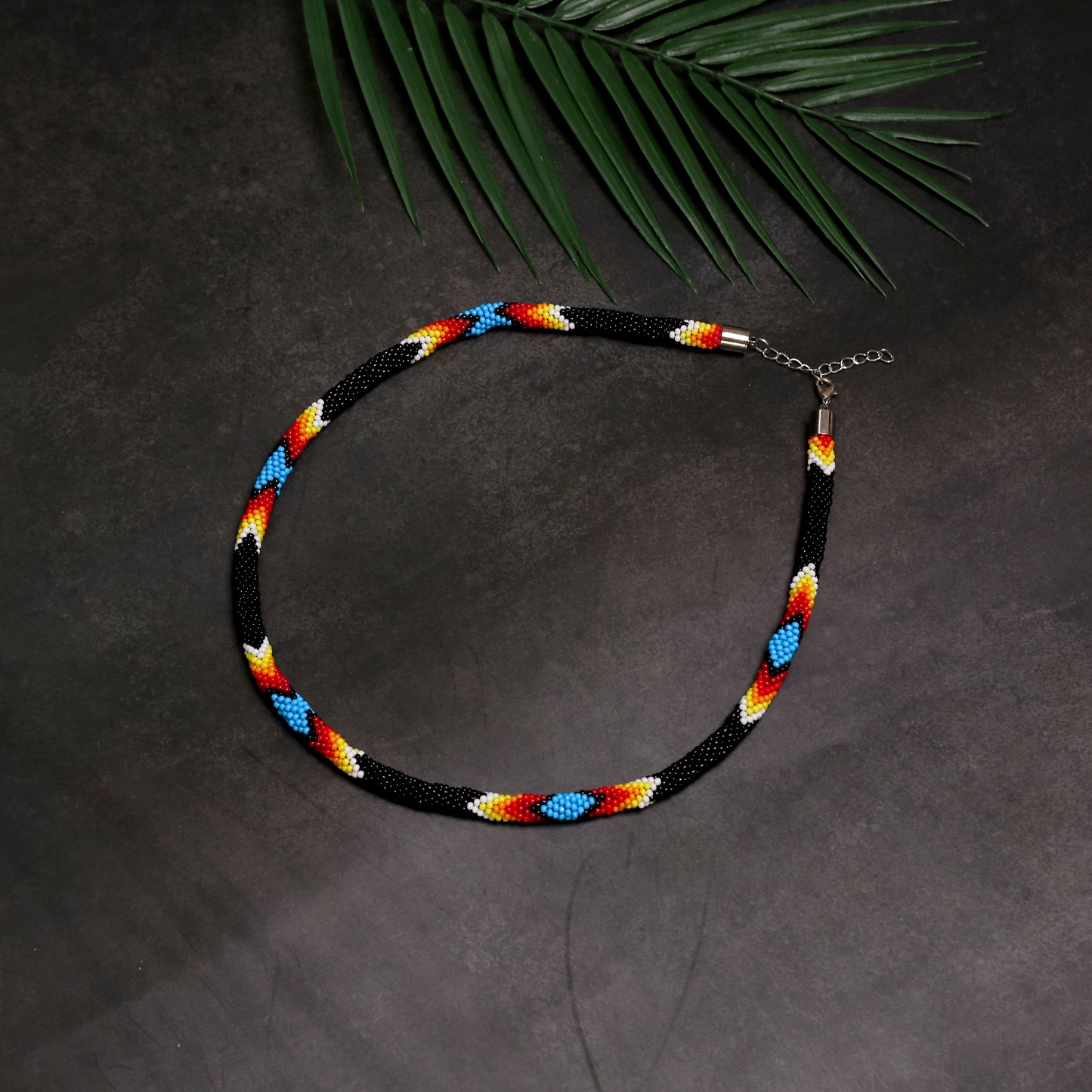 Handmade Black Dusk Pattern Beaded Necklace Native American Style