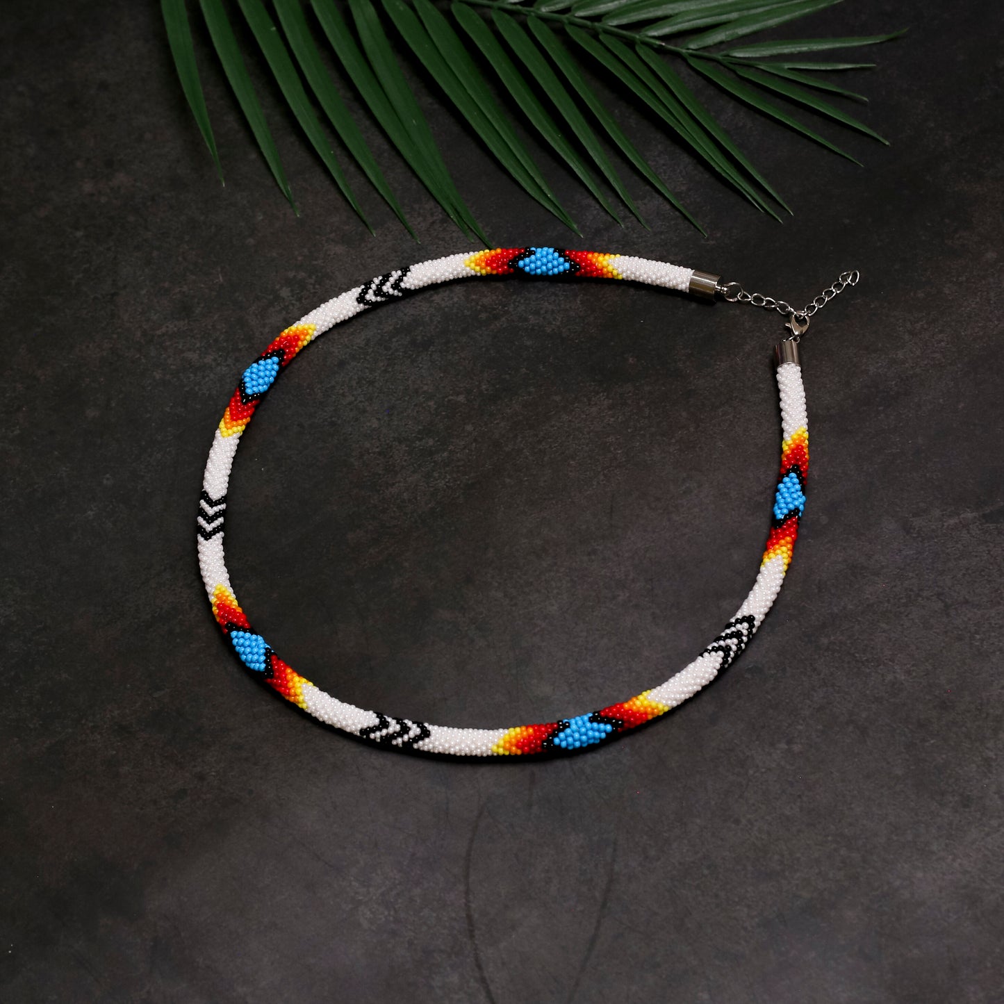 White Lightning Pattern Beaded Handmade Necklace For Women Native American Style