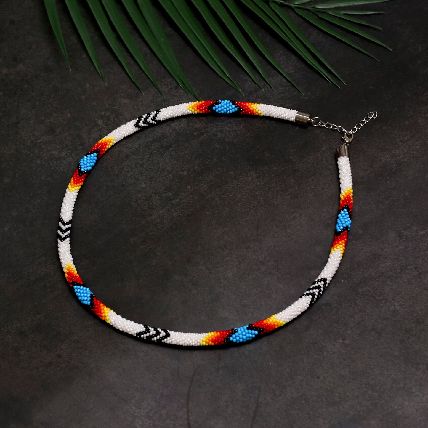 White Lightning Pattern Beaded Handmade Necklace For Women Native American Style