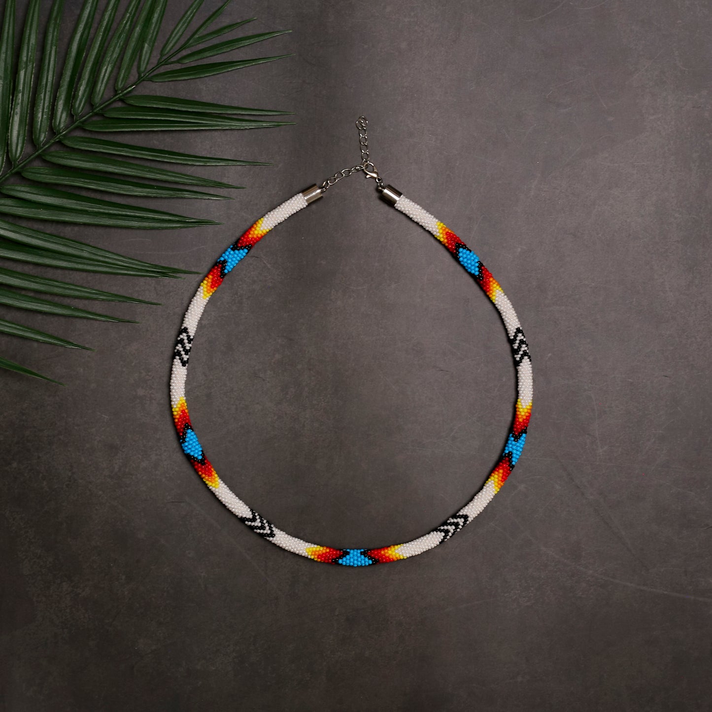 White Lightning Pattern Beaded Handmade Necklace For Women Native American Style