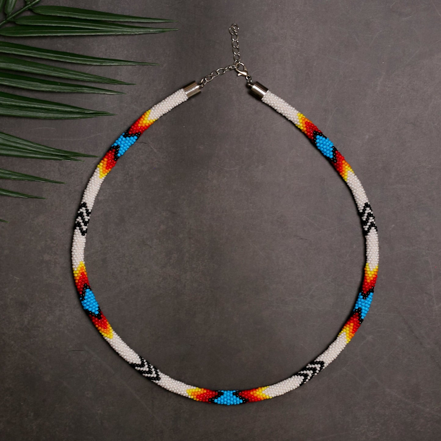 White Lightning Pattern Beaded Handmade Necklace For Women Native American Style