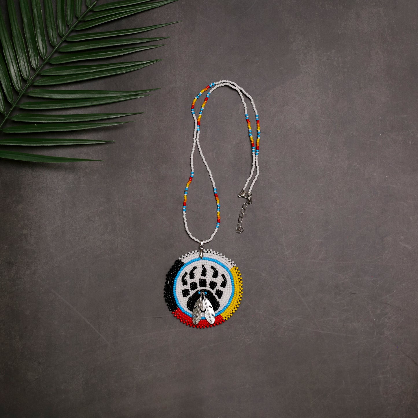 Bear Paw Handmade Beaded Wire Necklace Pendant Unisex With Native American Style
