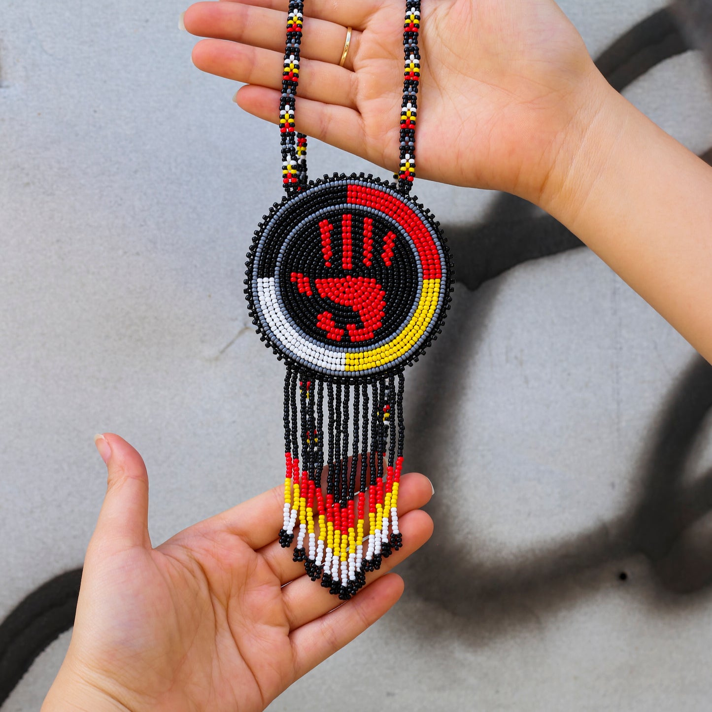 MMIW Handprint Beaded Choker Necklace Premium Native American Style