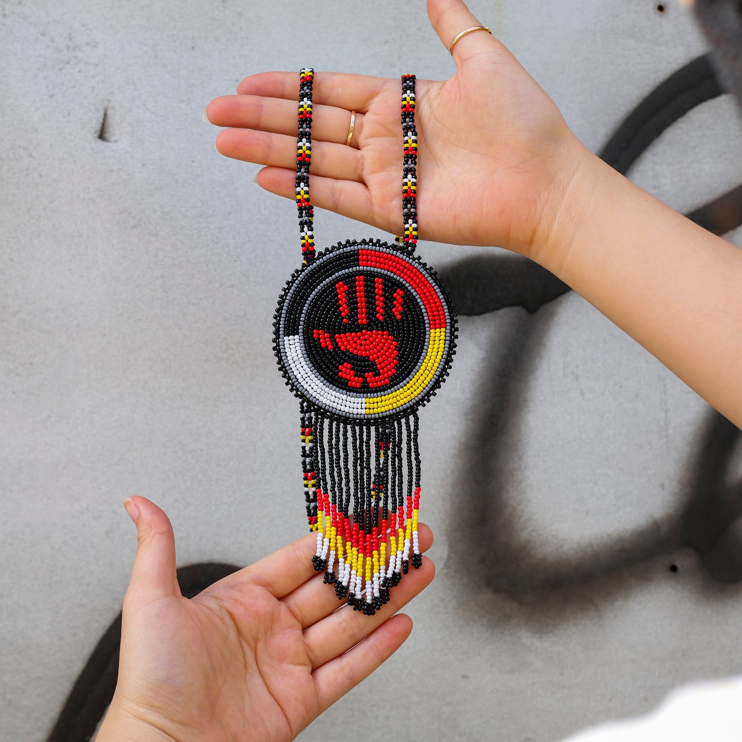 MMIW Handprint Beaded Choker Necklace Premium Native American Style