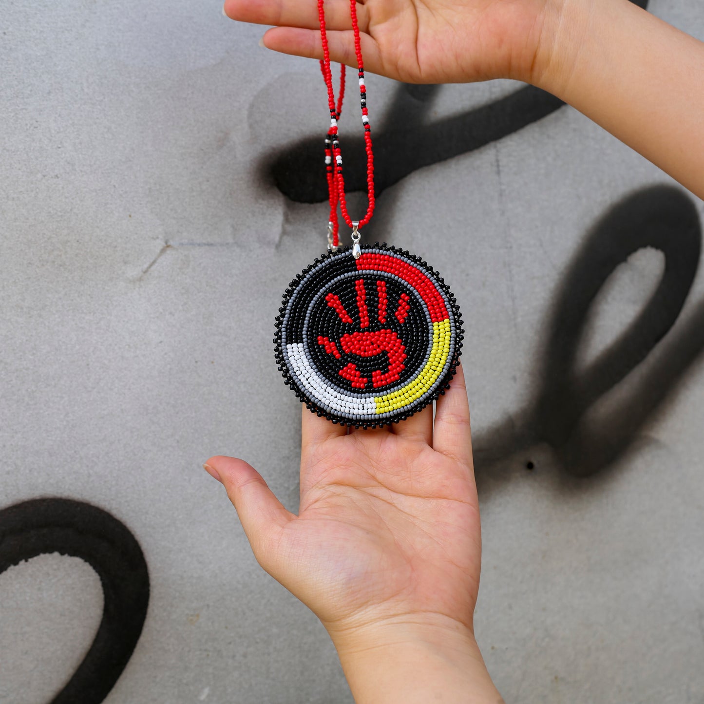 Handprint Handmade Beaded Wire Necklace Pendant Unisex With Native American Style