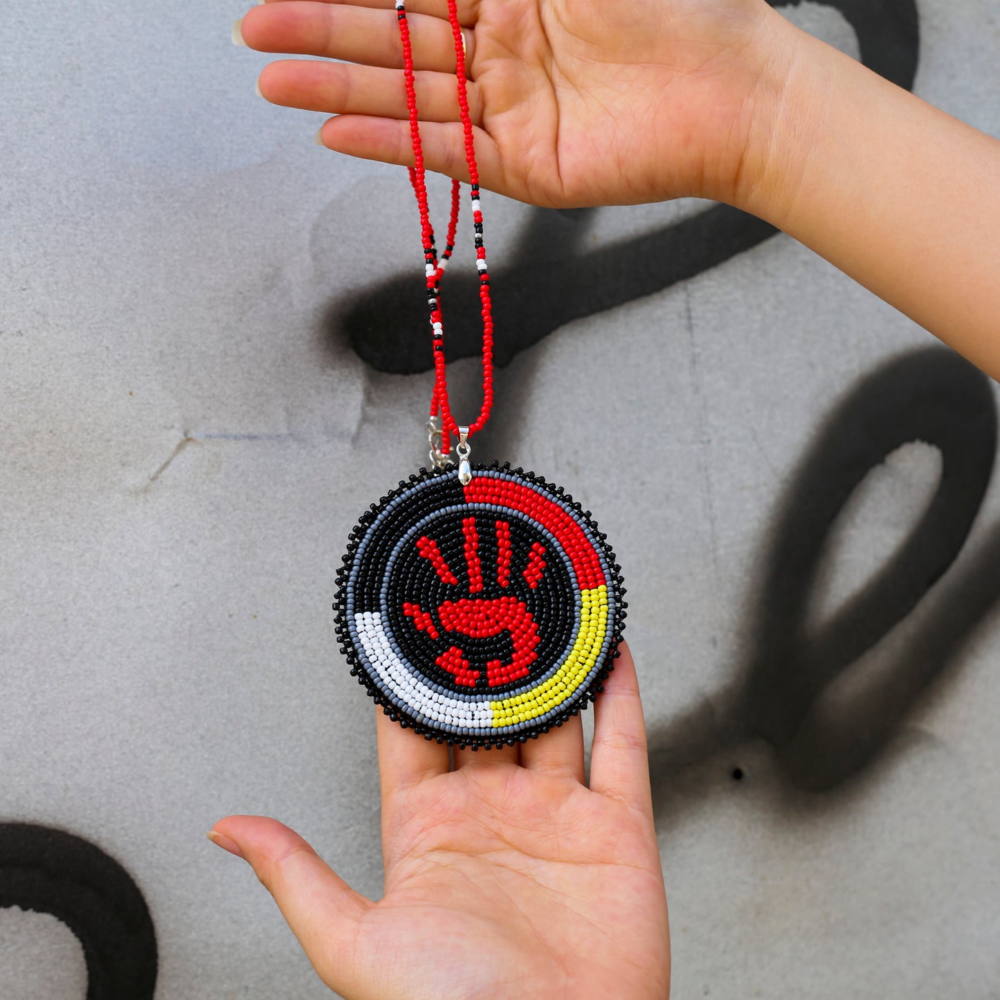 Handprint Handmade Beaded Wire Necklace Pendant Unisex With Native American Style