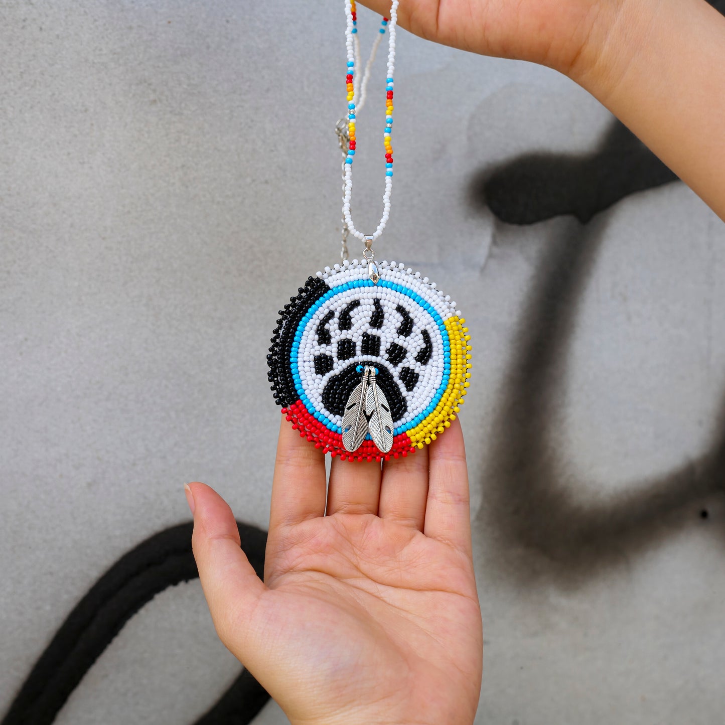 Bear Paw Handmade Beaded Wire Necklace Pendant Unisex With Native American Style