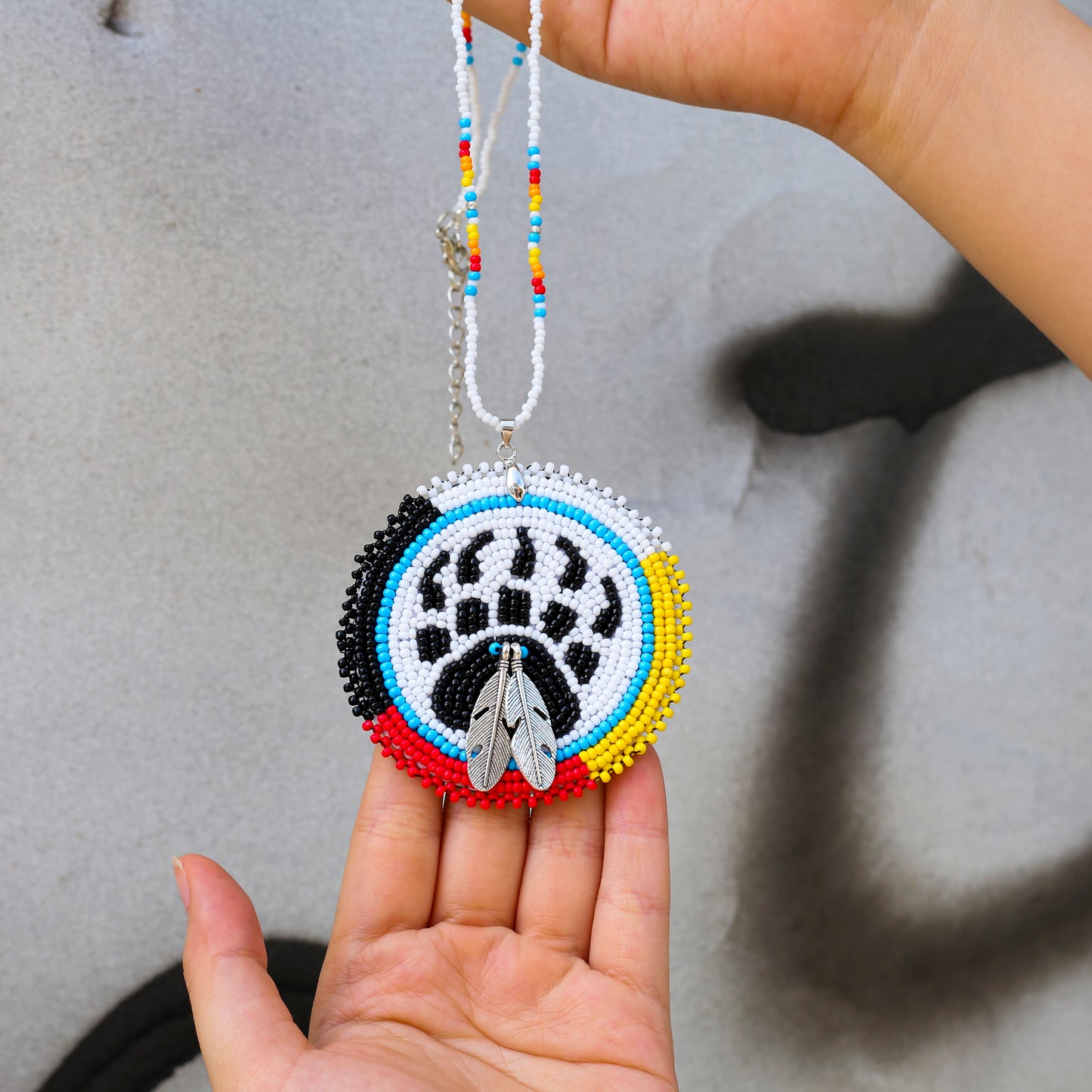 Bear Paw Handmade Beaded Wire Necklace Pendant Unisex With Native American Style