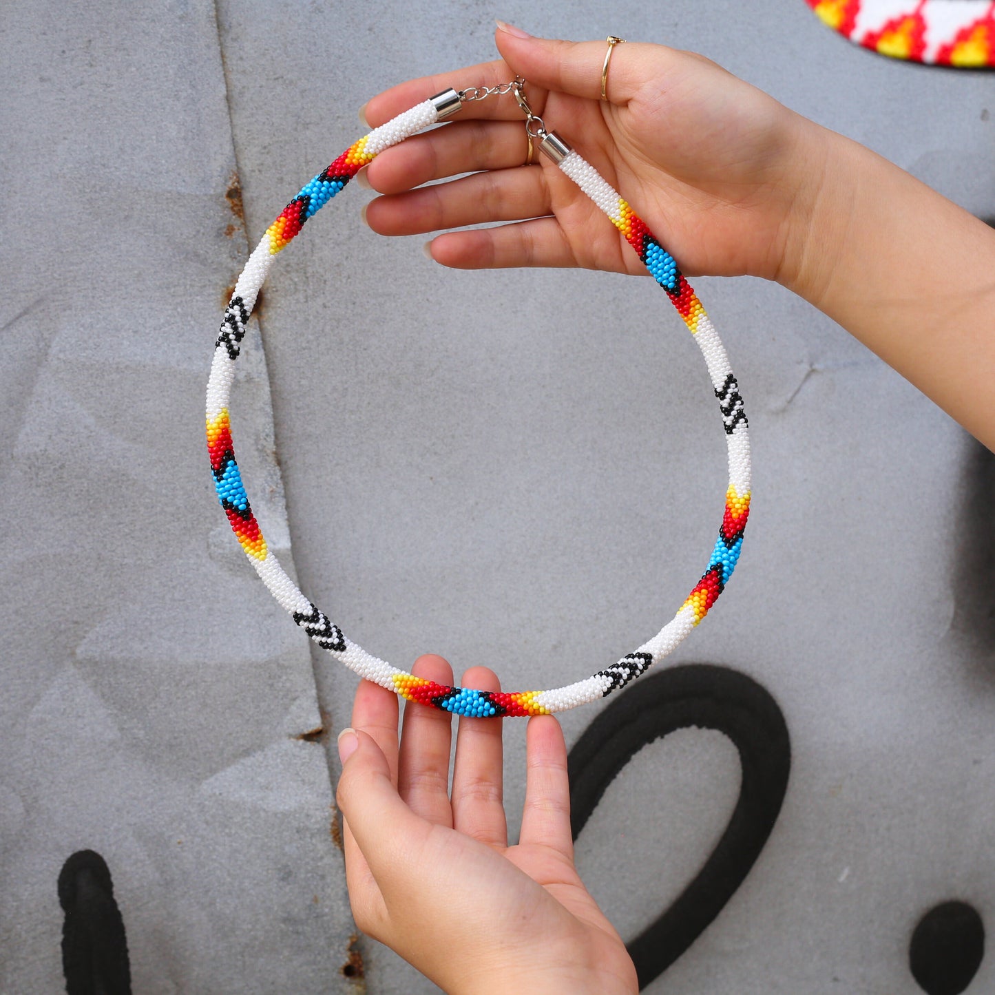 White Lightning Pattern Beaded Handmade Necklace For Women Native American Style