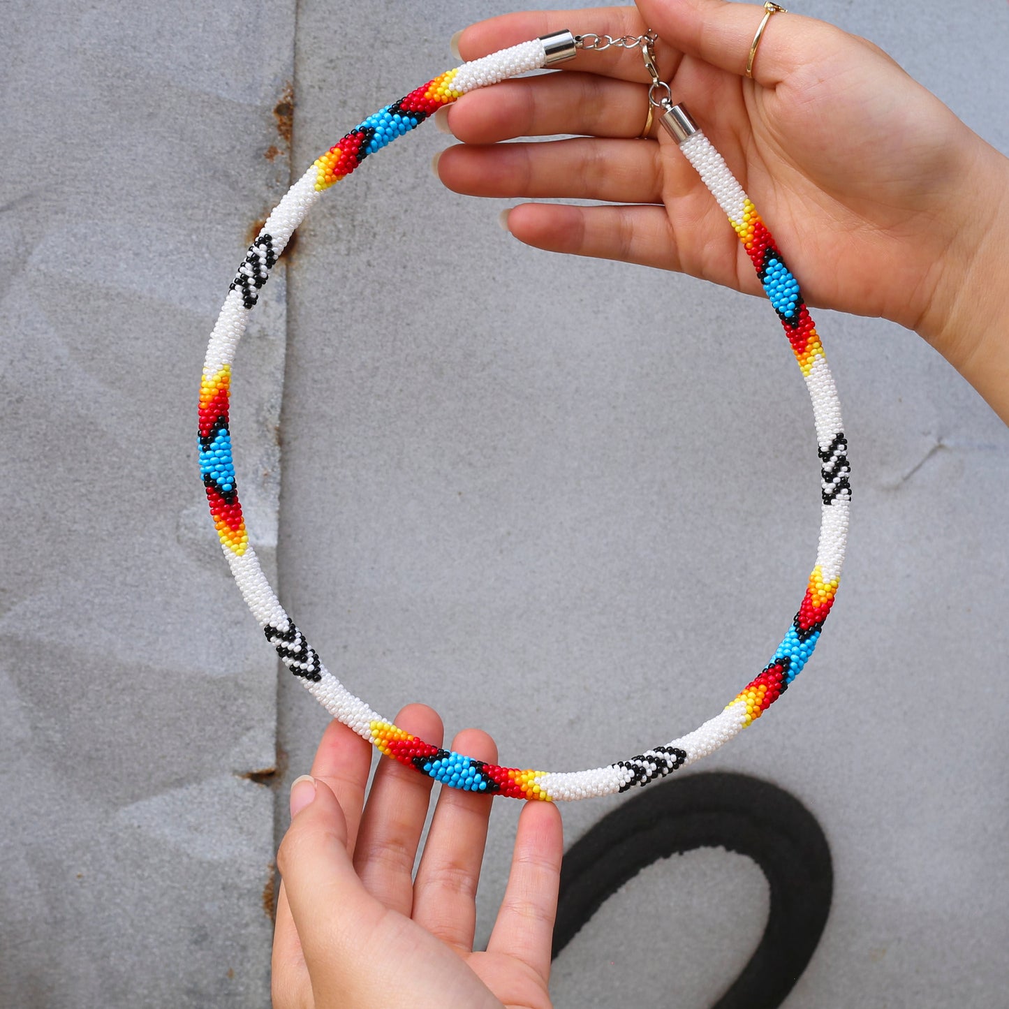 White Lightning Pattern Beaded Handmade Necklace For Women Native American Style