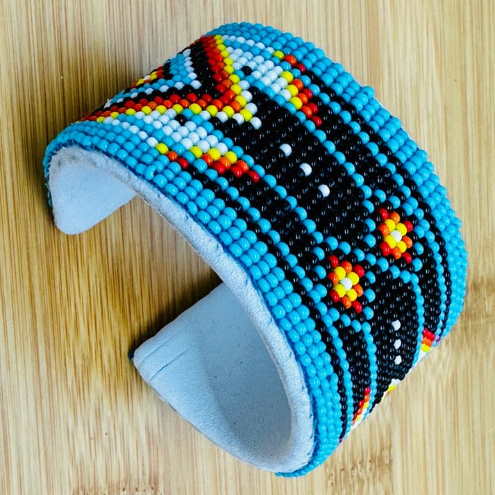 Cyan Blue Diamond Hard Cuff Beaded Handmade Bracelet