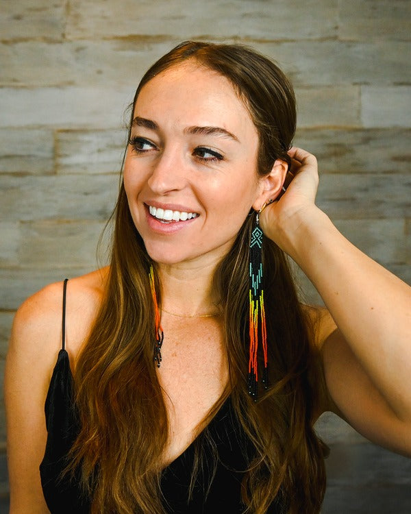 Native Inspired Seed Bead Earrings – Black Fire Pattern