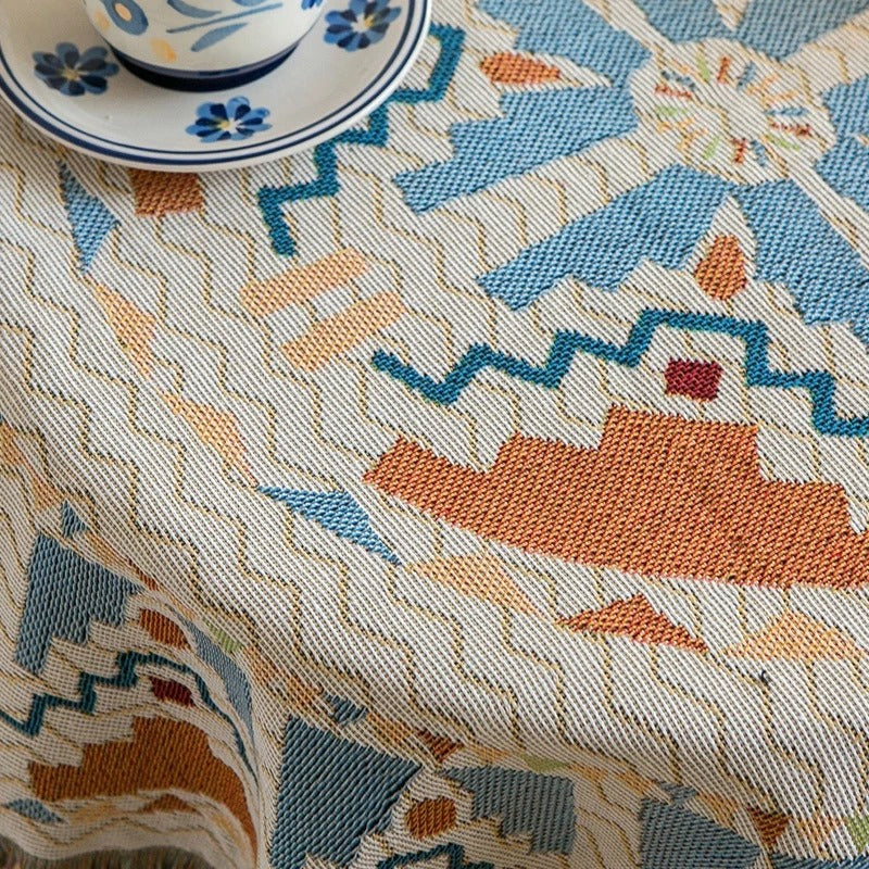 Tribal Bohemian Tapestry Tablecloth – Warm Colors, Soft Texture