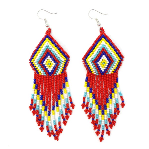 Native-Inspired Red Chevron Beaded Necklace Set (With Matching Earrings)